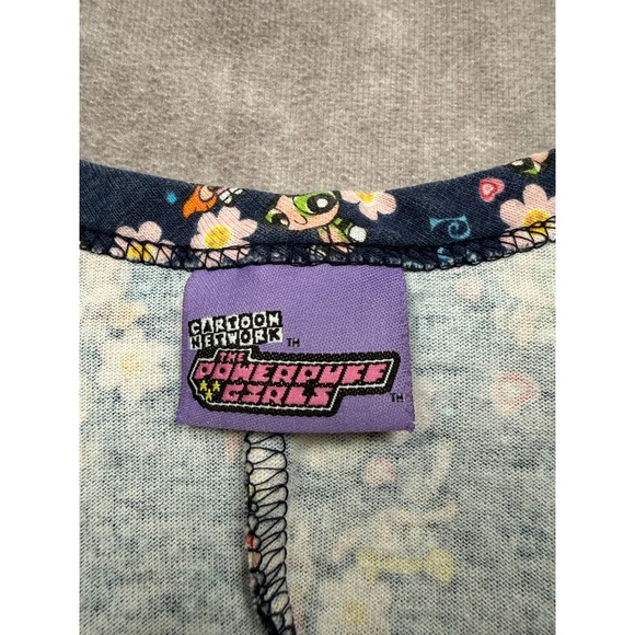 VTG Y2K The Powerpuff Girls Cartoon Network Kids L Dress Navy Blue Floral 2000s - Picture 3 of 10